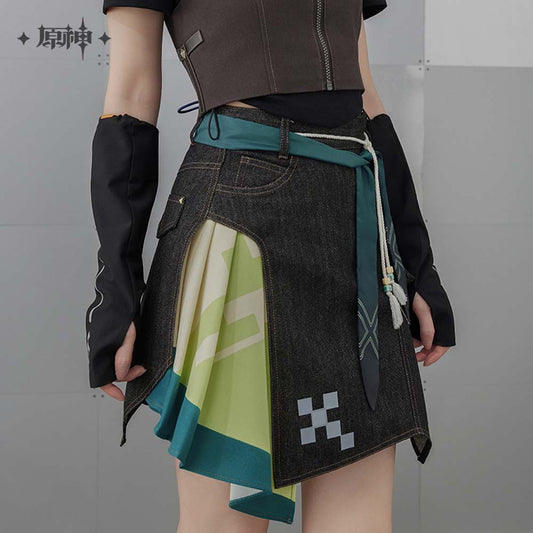 Genshin Impact Kinich Impression Patchwork Denim Mini Skirt