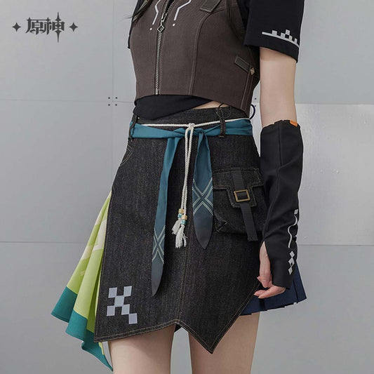 Genshin Impact Kinich Impression Patchwork Denim Mini Skirt