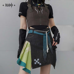 Genshin Impact Kinich Impression Patchwork Denim Mini Skirt