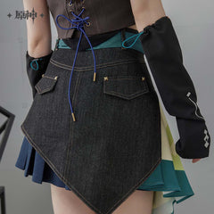 Genshin Impact Kinich Impression Patchwork Denim Mini Skirt