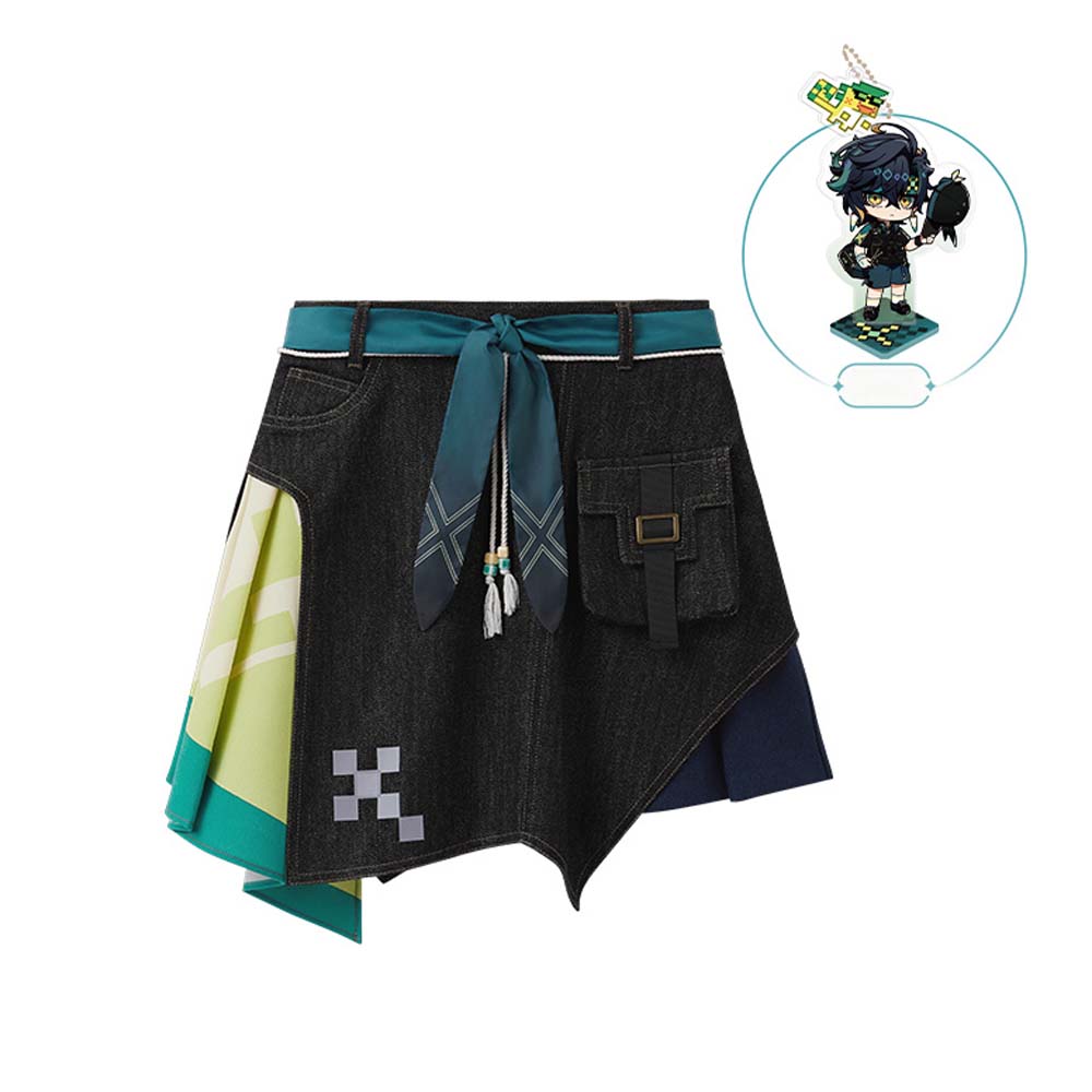 Genshin Impact Kinich Impression Patchwork Denim Mini Skirt