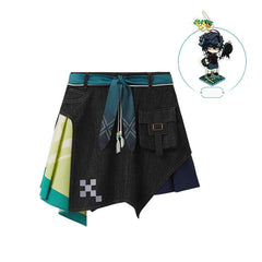 Genshin Impact Kinich Impression Patchwork Denim Mini Skirt